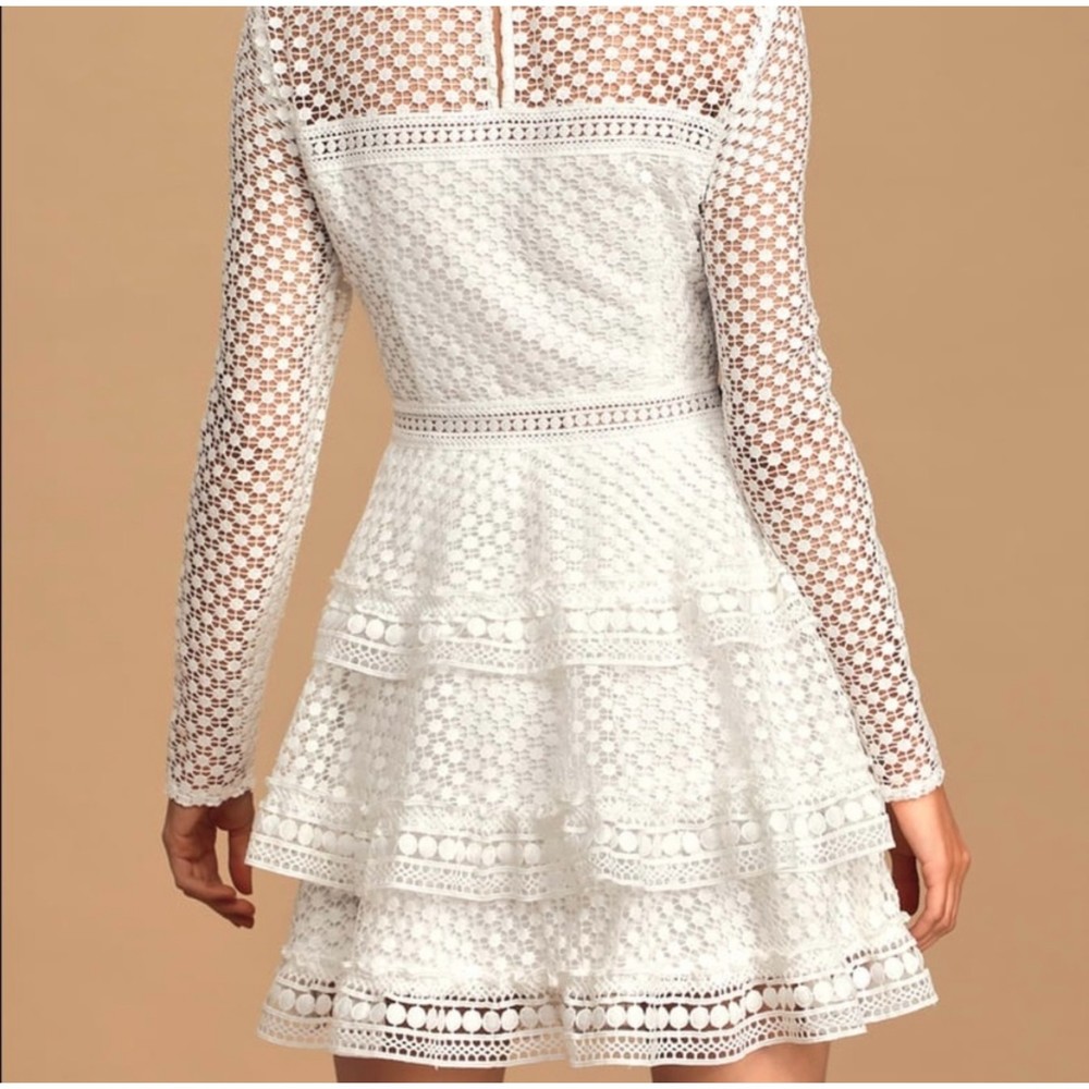 Lulus Begins With Love White Crotchet Lace Tiered Mini Dress - Picture 2 of 7